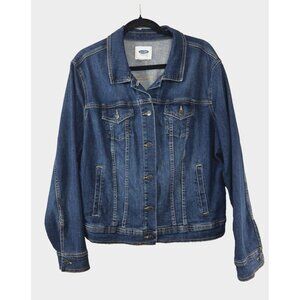 Y2K Womens XXL Dark Wash Stretch Denim Jean Jacket Coastal Cowgirl Preppy Casual